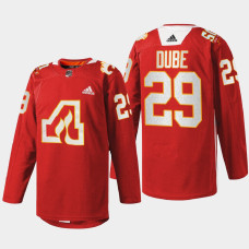 Dillon Dube Calgary Flames 50th Anniversary 2022 Red #29 Jersey Warm-Up