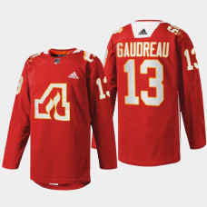 Johnny Gaudreau Calgary Flames 50th Anniversary 2022 Red #13 Jersey Warm-Up