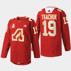 Matthew Tkachuk Calgary Flames 50th Anniversary 2022 Red #19 Jersey Warm-Up