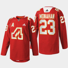 Sean Monahan Calgary Flames 50th Anniversary 2022 Red #23 Jersey Warm-Up