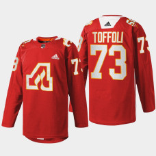 Tyler Toffoli Calgary Flames 50th Anniversary 2022 Red #73 Jersey Warm-Up