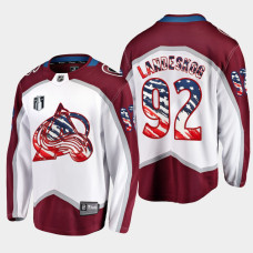 Gabriel Landeskog Colorado Avalanche 4th of July 2022 White #92 Jersey Stars Stripes Flag