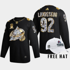 Colorado Avalanche 2022 Stanley Cup Champs Gabriel Landeskog Black #92 Jersey Golden Diamond