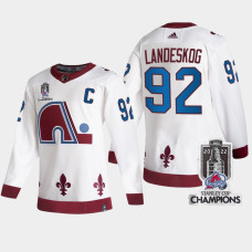 2022 Stanley Cup Champs Gabriel Landeskog #92 Colorado Avalanche White Jersey Reverse Retro