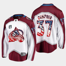 J.T. Compher Colorado Avalanche 4th of July 2022 White #37 Jersey Stars Stripes Flag