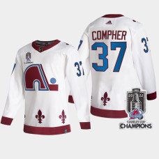 2022 Stanley Cup Champs J.T. Compher #37 Colorado Avalanche White Jersey Reverse Retro