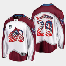 Nathan MacKinnon Colorado Avalanche 4th of July 2022 White #29 Jersey Stars Stripes Flag