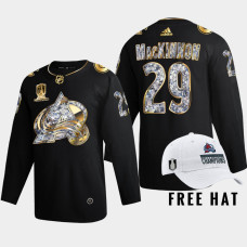 Colorado Avalanche 2022 Stanley Cup Champs Nathan MacKinnon Black #29 Jersey Golden Diamond