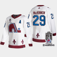 2022 Stanley Cup Champs Nathan MacKinnon #29 Colorado Avalanche White Jersey Reverse Retro