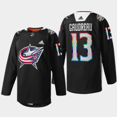 Johnny Gaudreau Columbus Blue Jackets Black History Month 2022 Black #13 Jersey Warm-Up