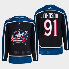 Kent Johnson Reverse Retro 2.0 2022 Columbus Blue Jackets Navy Jersey Authentic Primegreen #91