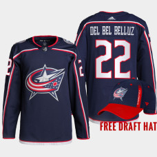 Luca Del Bel Belluz Columbus Blue Jackets 2022 NHL Draft Navy Jersey Authentic Primegreen Home