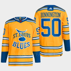 Jordan Binnington Reverse Retro 2.0 2022 St. Louis Blues Yellow Jersey Authentic Primegreen #50