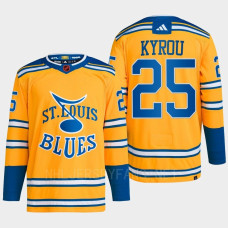 Jordan Kyrou Reverse Retro 2.0 2022 St. Louis Blues Yellow Jersey Authentic Primegreen #25