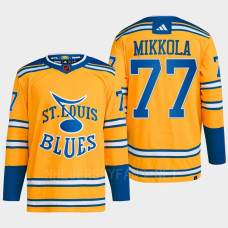 Niko Mikkola Reverse Retro 2.0 2022 St. Louis Blues Yellow Jersey Authentic Primegreen #77