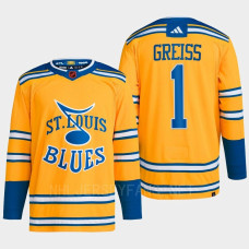 Thomas Greiss Reverse Retro 2.0 2022 St. Louis Blues Yellow Jersey Authentic Primegreen #1