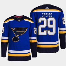 Thomas Greiss #29 St. Louis Blues Blue Jersey 2022 Primegreen Authentic Home