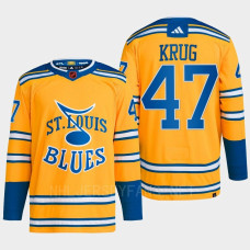 Torey Krug Reverse Retro 2.0 2022 St. Louis Blues Yellow Jersey Authentic Primegreen #47