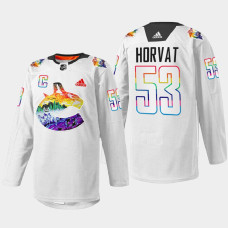 Bo Horvat Vancouver Canucks Pride Night 2022 White #53 Jersey Mio Artwork Warmup