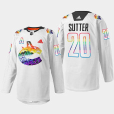 Brandon Sutter Vancouver Canucks Pride Night 2022 White #20 Jersey Mio Artwork Warmup