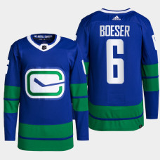 Brock Boeser #6 Vancouver Canucks Blue Jersey 2022 Alternate Primegreen Authentic Pro