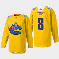 Conor Garland Vancouver Canucks Diwali Night 2022 Yellow #8 Jersey Warmup