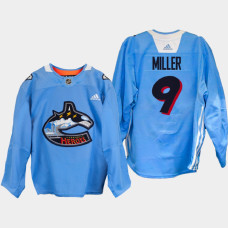 J.T. Miller Vancouver Canucks Community Heroes 2022 Blue #9 Jersey Warm Up