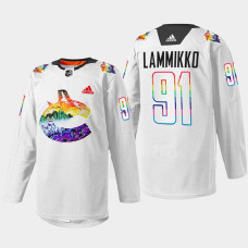 Juho Lammikko Vancouver Canucks Pride Night 2022 White #91 Jersey Mio Artwork Warmup