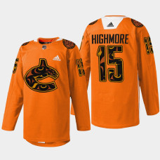 Matthew Highmore Vancouver Canucks 2022 First Nations Night Orange #15 Jersey Every Child Matters