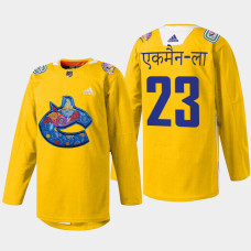 Oliver Ekman-Larsson Vancouver Canucks Diwali Night 2022 Yellow #23 Jersey Warmup