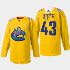 Quinn Hughes Vancouver Canucks Diwali Night 2022 Yellow #43 Jersey Warmup