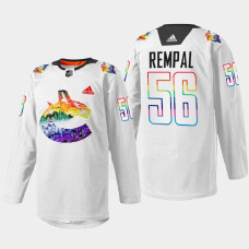 Sheldon Rempal Vancouver Canucks Pride Night 2022 White #56 Jersey Mio Artwork Warmup