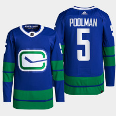 Tucker Poolman #5 Vancouver Canucks Blue Jersey 2022 Alternate Primegreen Authentic Pro