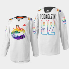 Vasily Podkolzin Vancouver Canucks Pride Night 2022 White #92 Jersey Mio Artwork Warmup