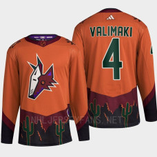 Arizona Coyotes 2022 Reverse Retro 2.0 Juuso Valimaki Orange Authentic Primegreen Jersey Men's