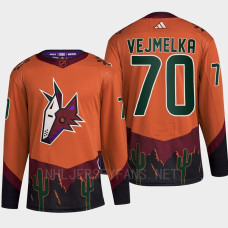 Arizona Coyotes 2022 Reverse Retro 2.0 Karel Vejmelka Orange Authentic Primegreen Jersey Men's