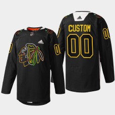 Chicago Blackhawks Foundation Night Black Warm-Up 2022 Jersey Custom