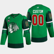 Chicago Blackhawks St. Patricks Day Green Warm-Up 2022 Jersey Custom