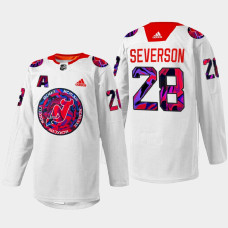 Damon Severson New Jersey Devils Gender Equality Night 2022 White #28 Jersey Warm-up