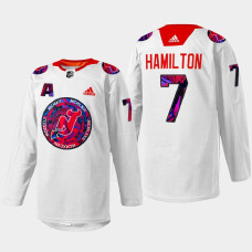 Dougie Hamilton New Jersey Devils Gender Equality Night 2022 White #7 Jersey Warm-up