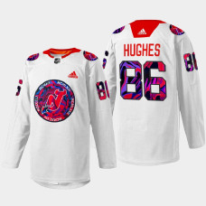 Jack Hughes New Jersey Devils Gender Equality Night 2022 White #86 Jersey Warm-up