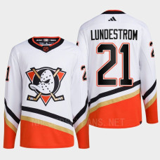 Anaheim Ducks 2022 Reverse Retro 2.0 Isac Lundestrom White Authentic Primegreen Jersey Men's