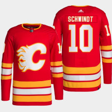 Cole Schwindt #10 Calgary Flames Red Jersey 2022 Primegreen Authentic Home