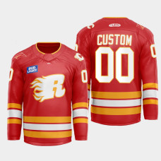 Custom Calgary Flames Flames X Rush X CGY Wranglers 2022-23 Red #00 Jersey Warmup