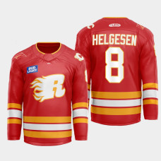 Kenton Helgesen Rapid City Rush Flames X Rush X CGY Wranglers 2022-23 Red #8 Jersey Warmup