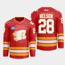 Logan Nelson Rapid City Rush Flames X Rush X CGY Wranglers 2022-23 Red #28 Jersey Warmup