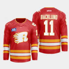 Mikael Backlund Calgary Flames Flames X Rush X CGY Wranglers 2022-23 Red #11 Jersey Warmup