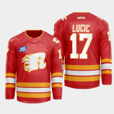 Milan Lucic Calgary Flames Flames X Rush X CGY Wranglers 2022-23 Red #17 Jersey Warmup