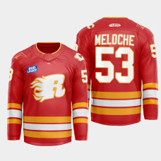 Nicolas Meloche Calgary Flames Flames X Rush X CGY Wranglers 2022-23 Red #53 Jersey Warmup