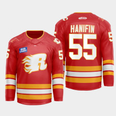 Noah Hanifin Calgary Flames Flames X Rush X CGY Wranglers 2022-23 Red #55 Jersey Warmup